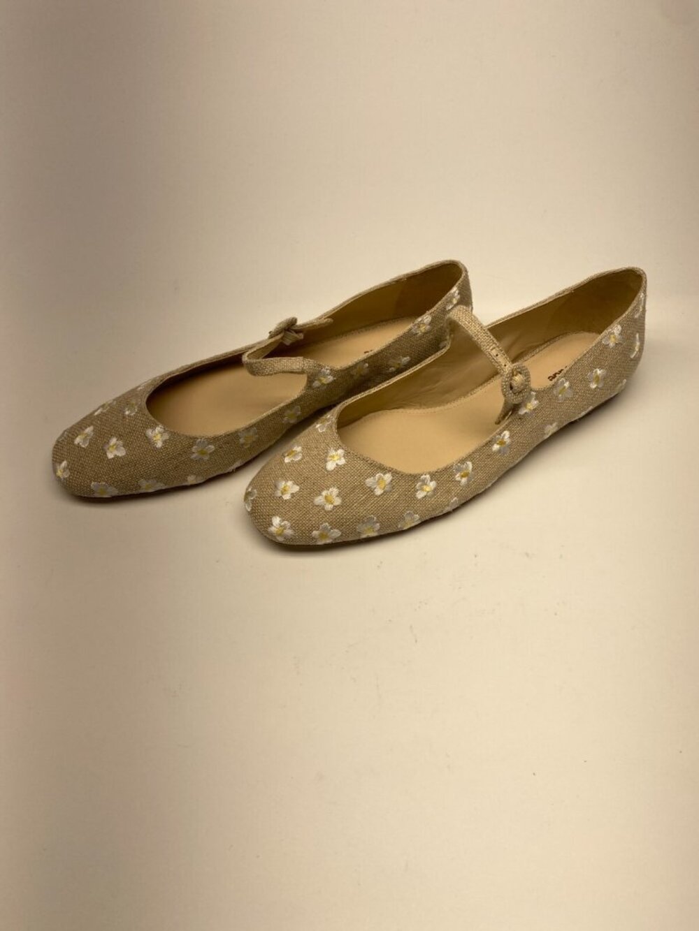 Larroudé Womens Blair Mary Jane Daisy Raw Linen Flat  Sz 11